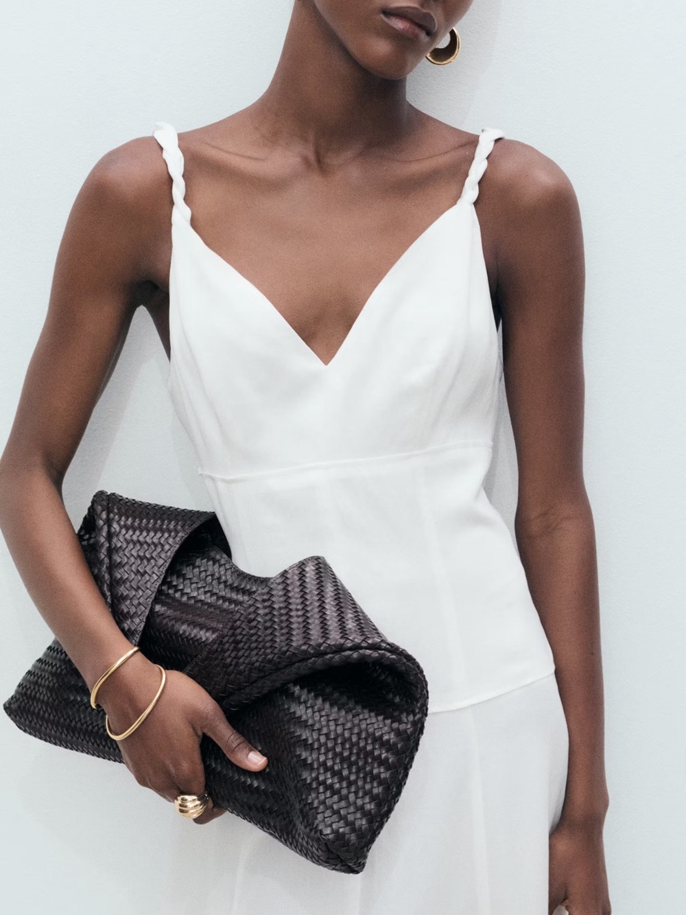 Mango White V-Neck Midi Slip Dress with Braided Straps size XS (2).